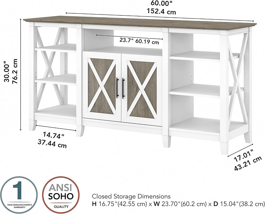 Bush Home Key West Farmhouse TV Stand for 65 Inch TV, Tall Entertainment Center with Storage