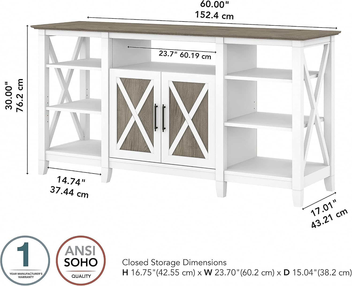 Bush Home Key West Farmhouse TV Stand for 65 Inch TV, Tall Entertainment Center with Storage