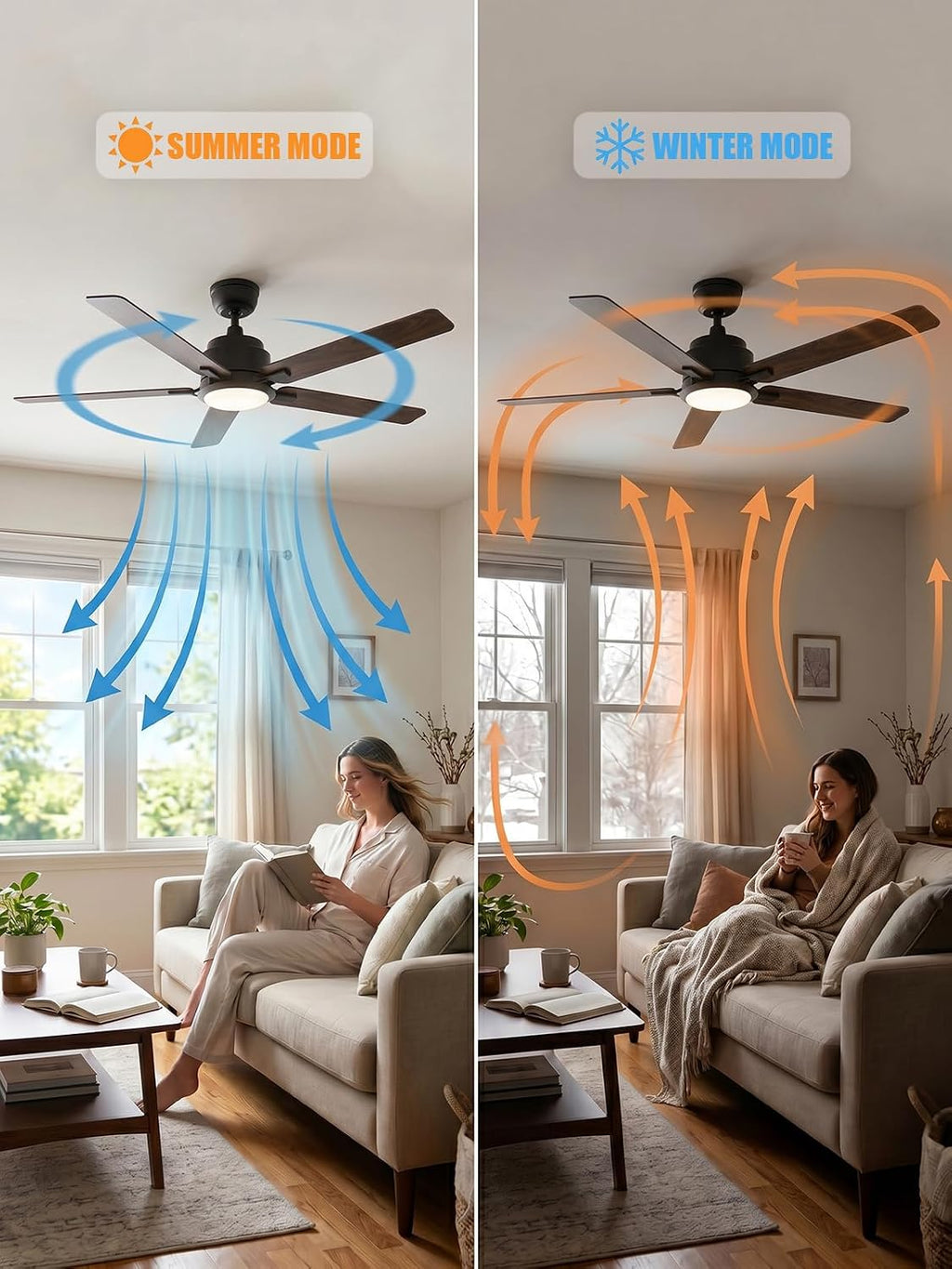 CEME 52 Inch Smart Ceiling Fan with Lights and Remote, Compatible with Alexa Google Assistant Siri, 10-Speed Quiet DC Motor, 3-Color Dimmable LED Light, 5 Plywood Blades, Sloped Ceiling, ETL Listed