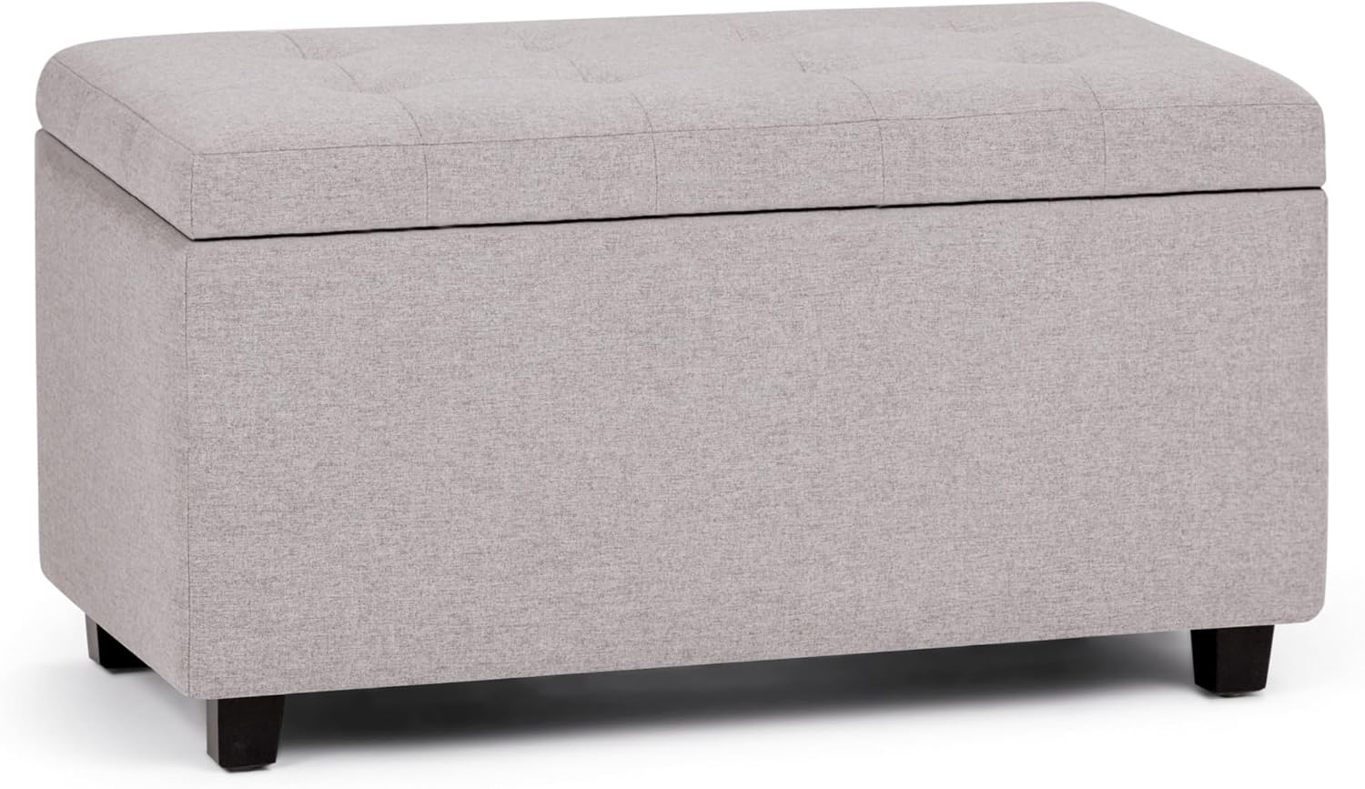 SIMPLIHOME Cosmopolitan Storage Ottoman - 34 inch Wide Upholstered Linen Look Fabric Rectangle Storage Ottoman Bench in Cloud Grey, Transitional Tufted Ottoman for Living Room with Lift-Up Lid