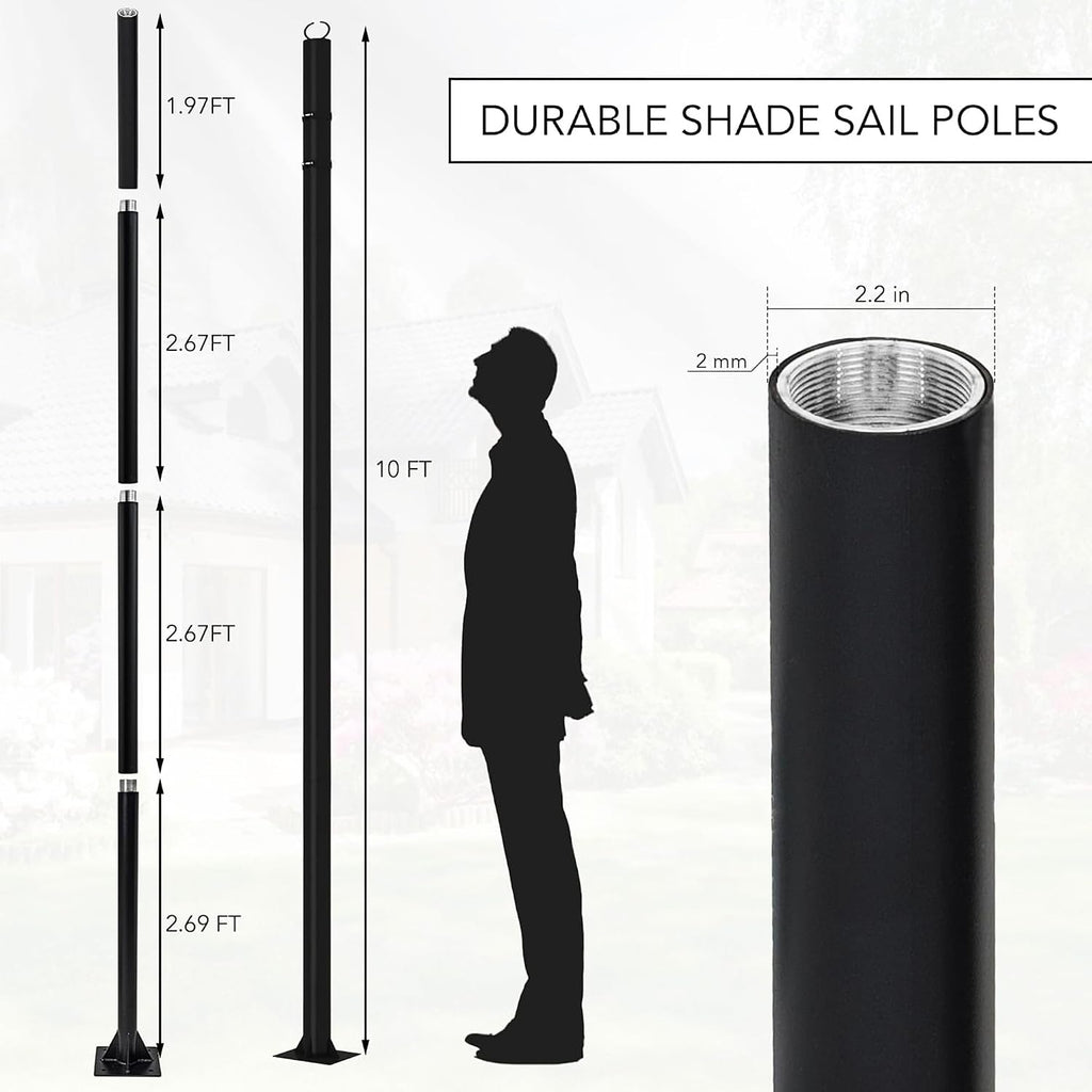 2 Pack 10Ft Shade Sail Poles, Heavy Duty Sun Shade Poles with D-Ring Clamps, Metal Post Pole Kit for Sun Shade Sail String Light Garden Yard Backyard Ground Grassland