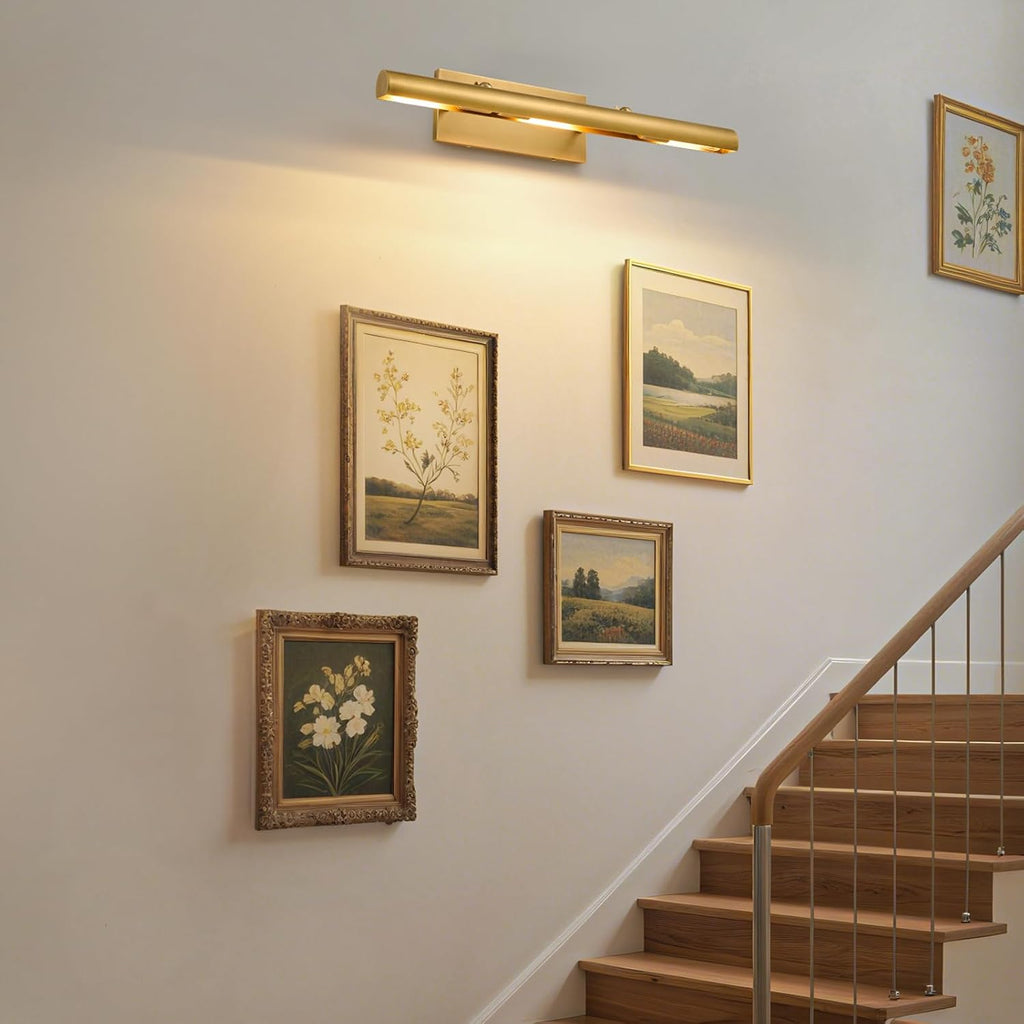 Art Picture Frame Wall Light: 24' Glod Dimmable Vintage Artwork Brass Painting Spotlight - Hardwired Swing Arm Rotatable 3 Lights over Picture - Linear Accent Lighting above Photo for Gallery Bookcase