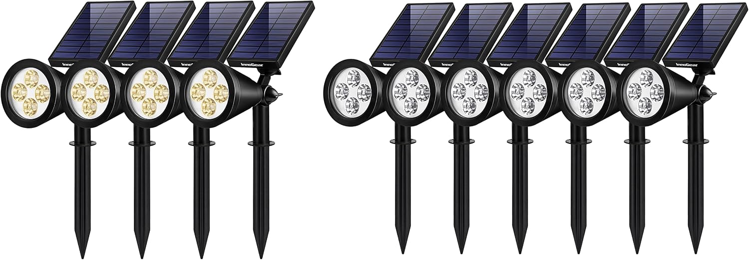 InnoGear 10 Pack of Solar Outdoor Lights, Waterproof Spot Lights Outdoor Solar Spotlights Solar Garden Light Auto On/Off for Yard, 6 Pcs White Light & 4 Pcs Warm White Light