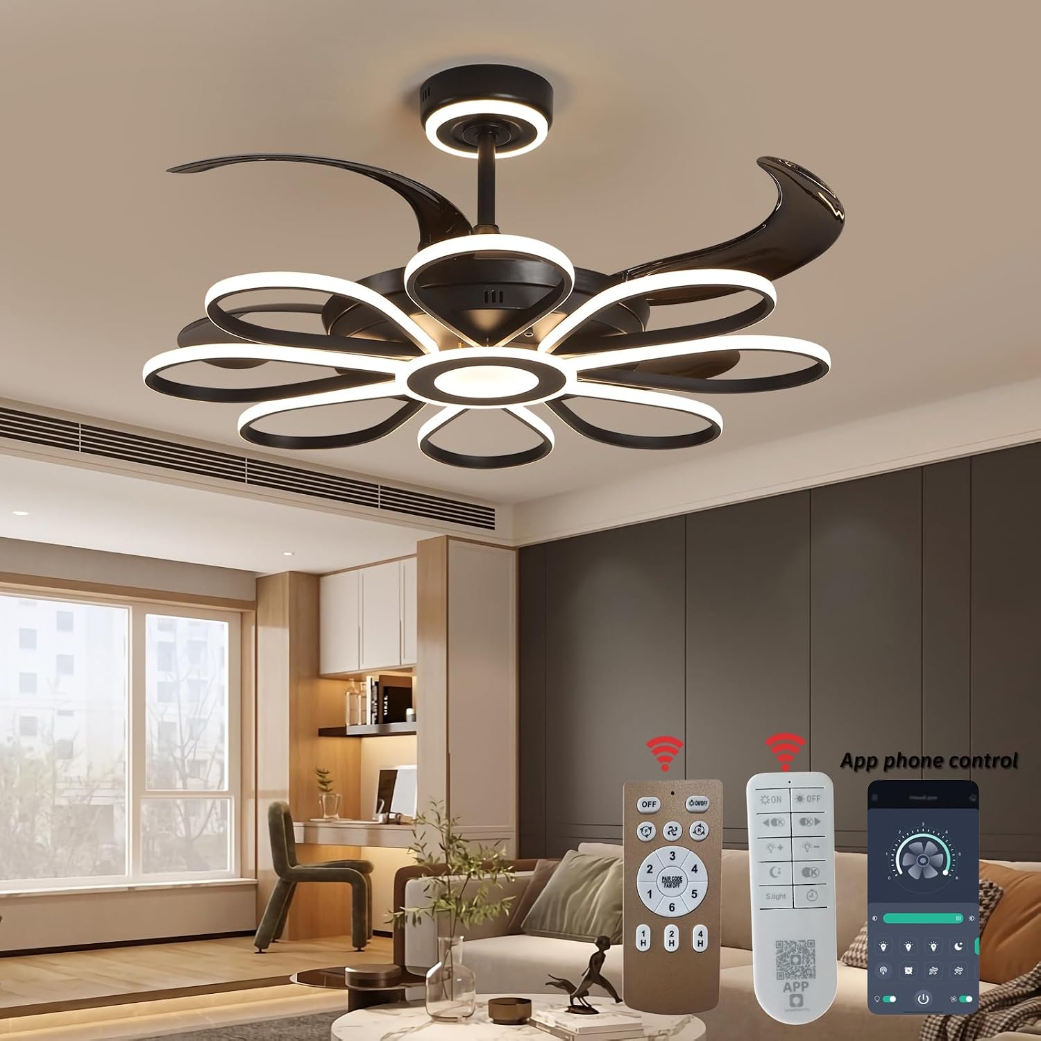 48' Ceiling Fans with Lights and Remote Control 3000-6000K Brightness Dimming Modern LED Ceiling Fans Reversible 6 Wind Speeds Fans lamp for Bedroom, Living Room Kids Room
