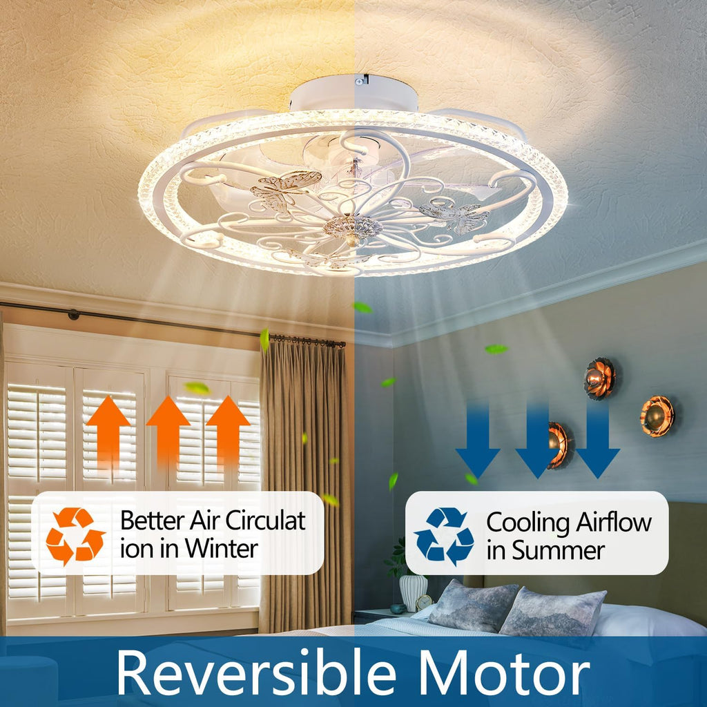 20' White Ceiling Fan with Lights Remote Control, 6 Speeds Retro Industrial Caged Ceiling Fan with Light for Kitchen Bedroom Living Room