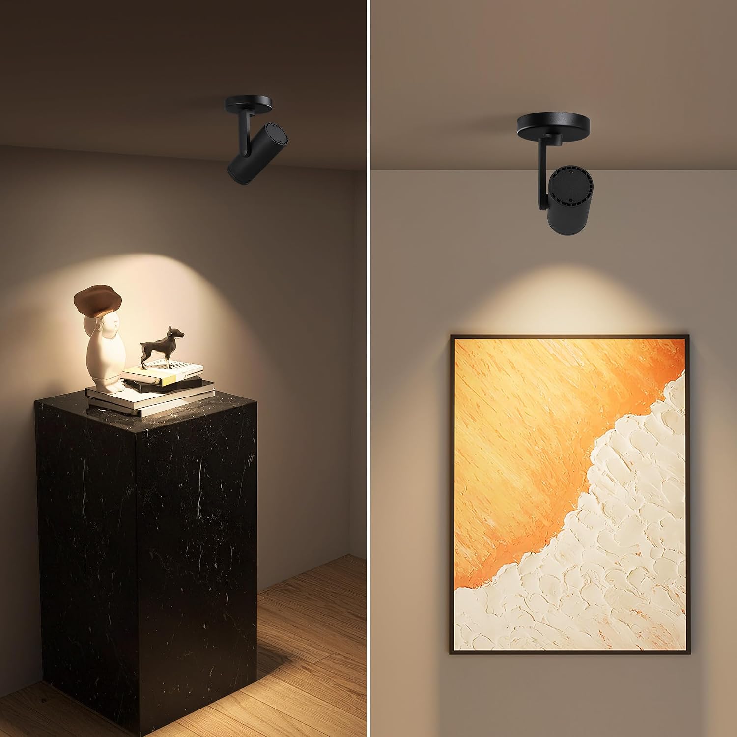 12W LED Dimmable Zoomable Ceiling Spotlight Indoor – Adjustable Wall Surface Mount Accent Spot Light for Home Pitcure, Painting, Plants & Artwork | Warm White 3000K CRI 97, Black 4 Packs
