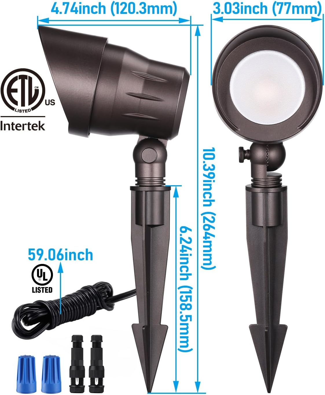 LEONLITE 12-Pack Low Voltage LED Landscape Spotlight, 5W 12V Pathway Lights Outdoor, CRI90, Aluminum Spot Lights for Garden, ETL Listed, IP65 Waterproof, 3000K Warm White, Oil Rubbed Bronze