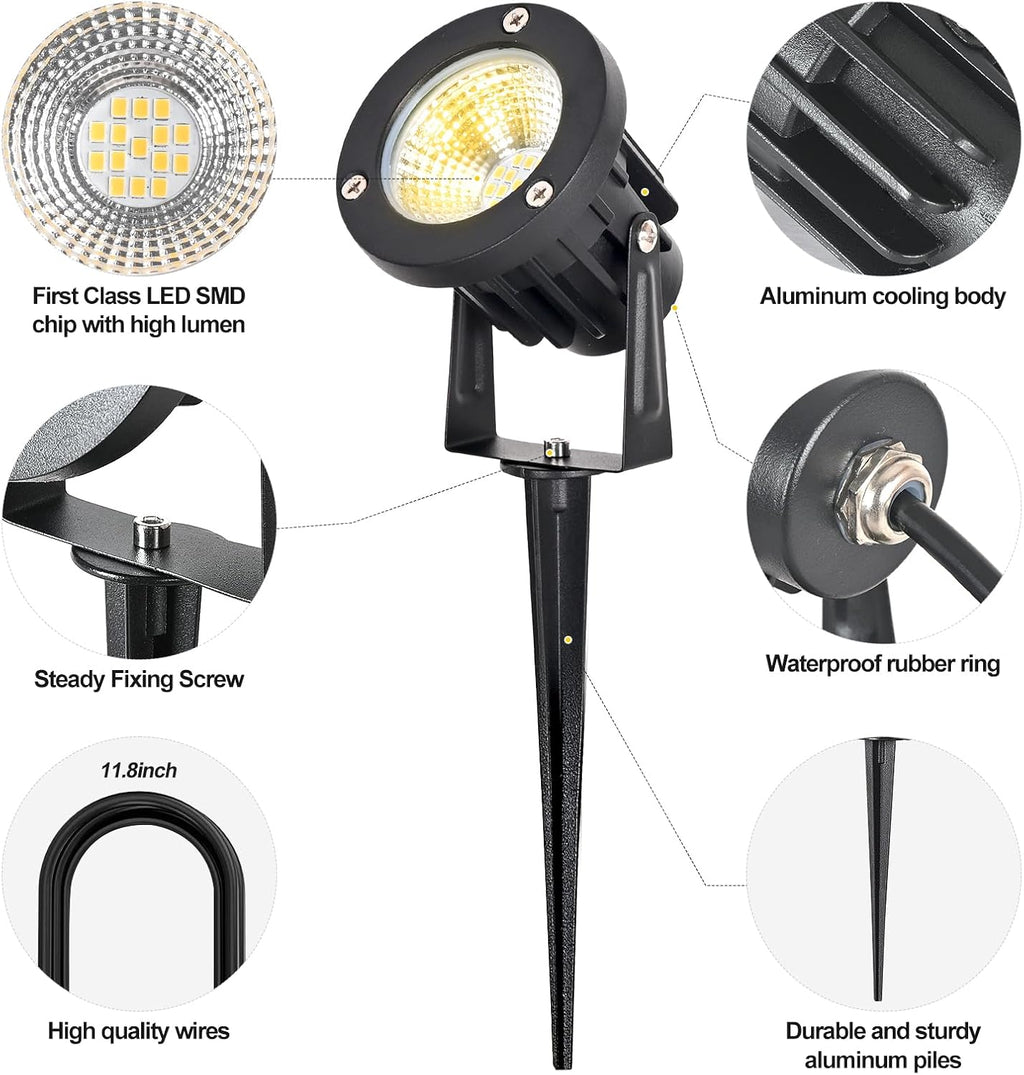 15W Low Voltage Landscape Lights LED Landscape Lighting with Connectors and Spike Stand, 12V 24V Outdoor Spotlights Yard Garden Pathway Lights, 1500LM Waterproof Warm White Light (16Pack)