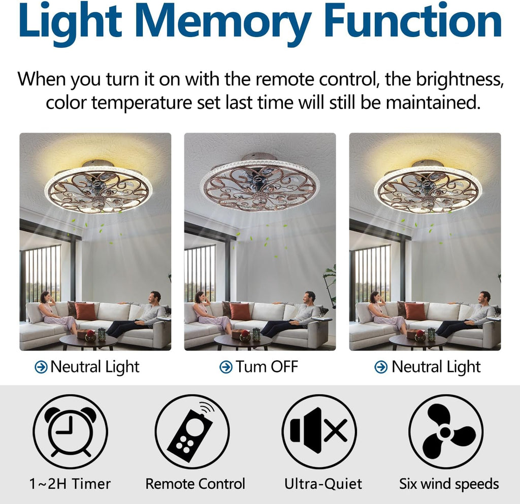 Rustic Caged Ceiling Fan with Lights Remote Control, Retro Industrial Ceiling Fan with Light for Kitchen Bedroom Living Room