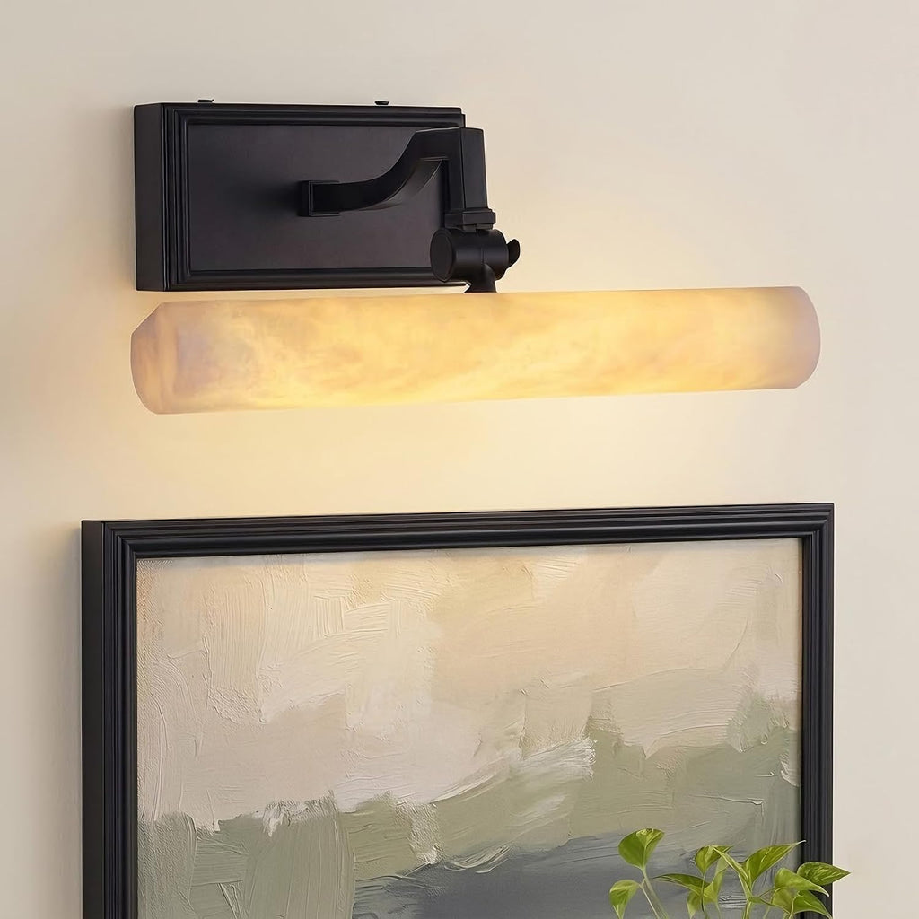 Alabaster Picture Light Hardwired, 12' Matte Black Art Light for Wall & Paintings, Real Spanish Marble Picture Frame Light, Dimmable LED Gallery Lighting, Bathroom Vanity Light Accent for Mirror Use