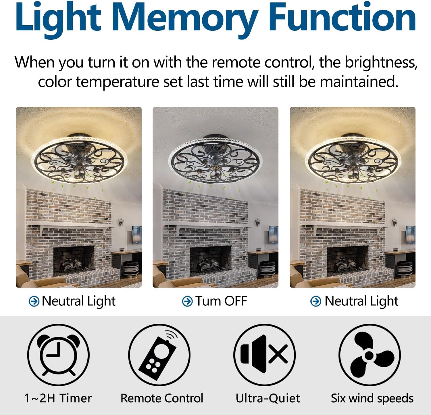 Retro Black Caged Ceiling Fan with Lights Remote Control, 6 Speeds 3 Color Industrial Ceiling Fan with Light for Kitchen Bedroom Living Room