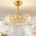 Gold Caged Ceiling Fans with Light, Brass Ceiling Fan Light with Remote Control Modern Crystal Chandelier with Fan 18' Semi-Flush Mount Fandeliers for Bedroom Dining Room Living Room Kitchen