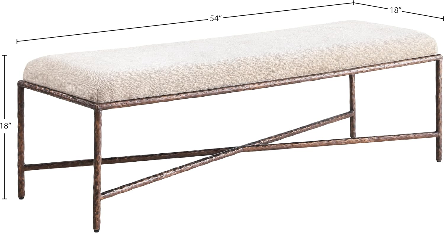 Meridian Furniture 22066Beige Valley Collection Modern | Contemporary Bench with Soft Beige Chenille Fabric, Brushed Bronze Forged Iron Metal Legs and Frame, 54' W x 18' D x 18' H, Beige