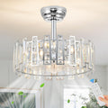 Modern Chrome Caged Ceiling Fan with Light for Bedroom Crystal Ceiling Light Fixture with Fan Bladeless Crystal Chandelier with Fan 18' Fandelier for Kitchen Hallway Dining Room