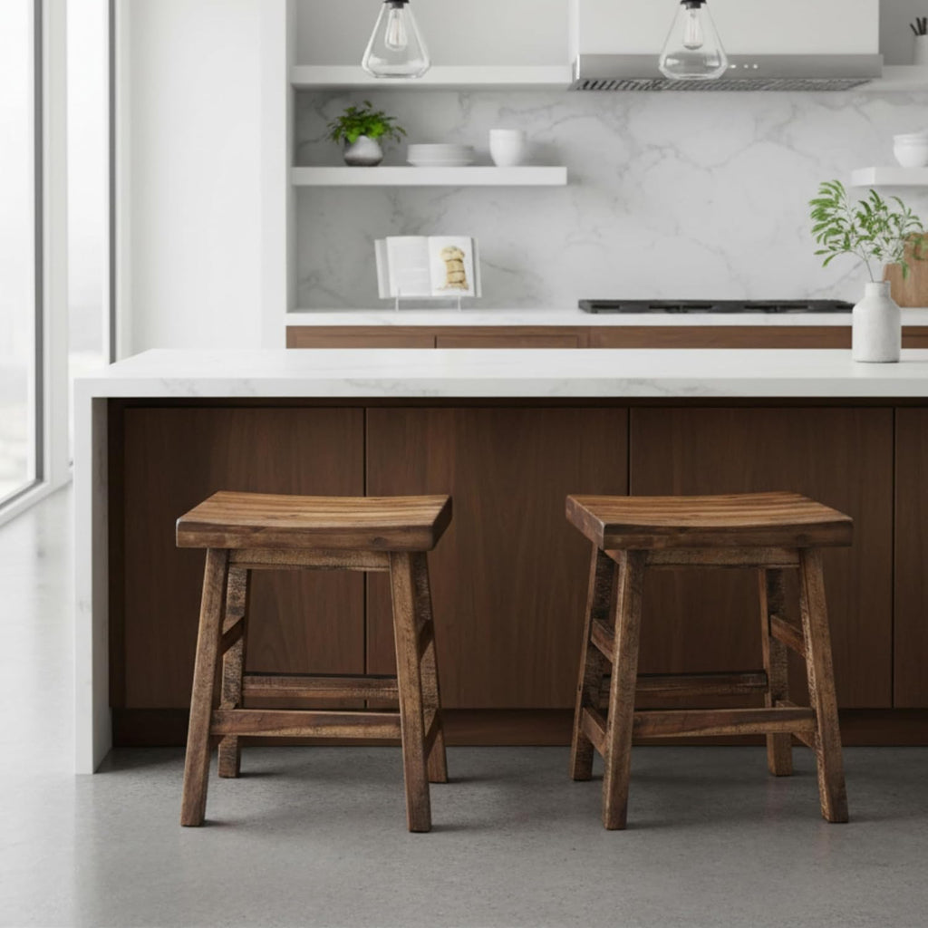Alaterre Furniture Durango Set of 2 Industrial 20-Inch Wood Dining Stools – Rustic Farmhouse Style Solid Wood Backless Seats for Kitchen, Dining Table, or Extra Seating