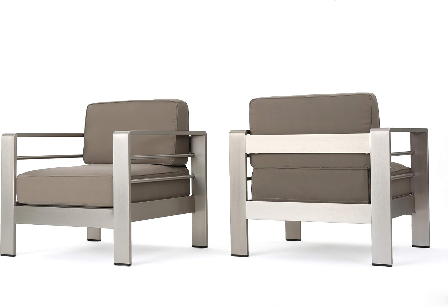 Christopher Knight Home Cape Coral Outdoor Aluminum Club Chairs with Water Resistant Cushions, Khaki (Pack of 2)