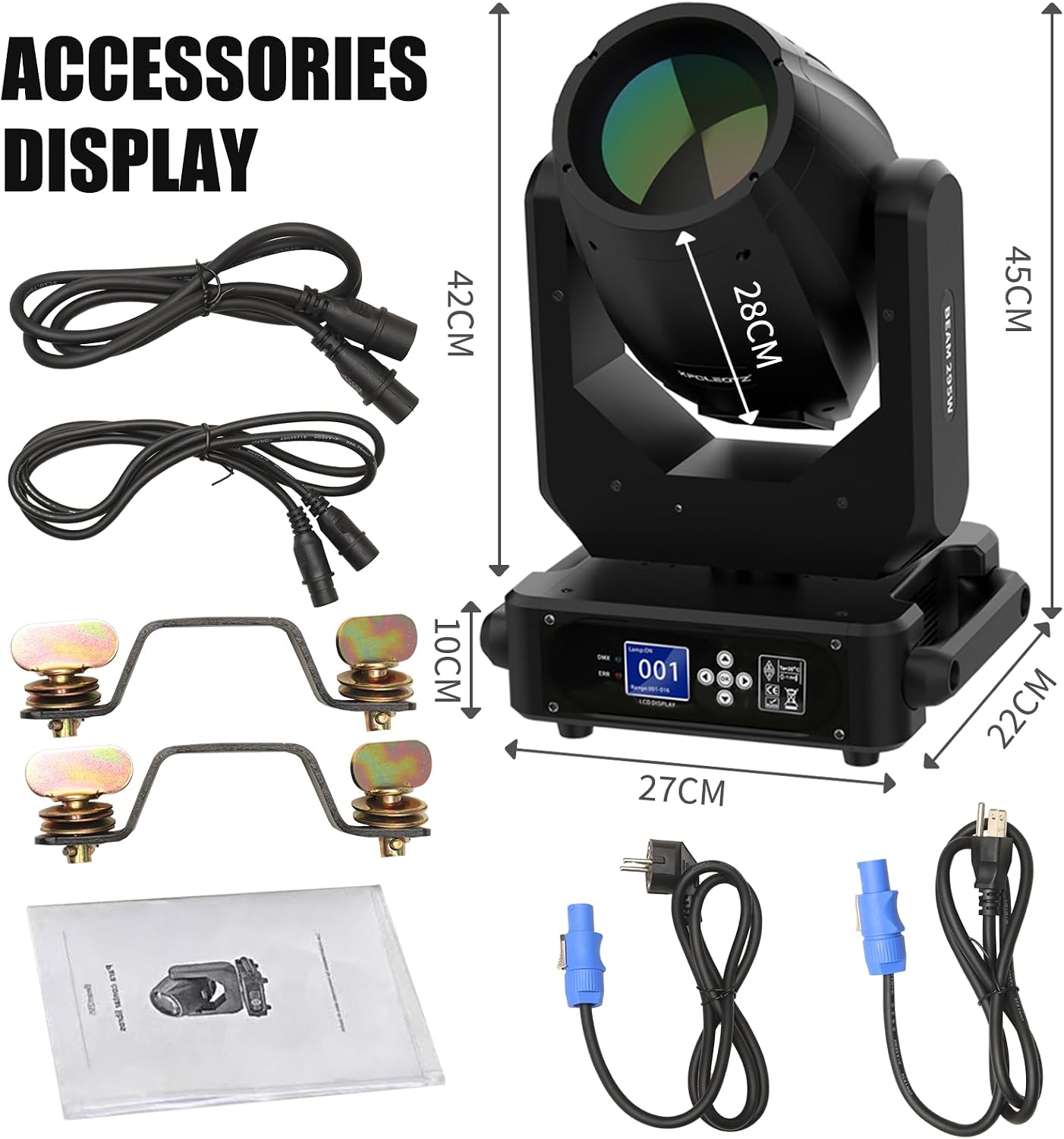295W Moving Head Dj Lights,10R Beam Effect,14 Gobos,14 Colors,2 Prisms,Linear Zoom,Frost & Rainbow Wheel, Stage Lighting DJ Spotlights for Party, Disco, KTV, Stage Shows, Live Show (295B)
