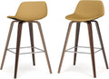 SIMPLIHOME Randolph Counter Stools (Set of 2) - 28 Inch Seat Height Upholstered Bentwood Bar Stools in Dijon Yellow Polyester Linen, Mid Century Modern Seating with Curved Backrest and Footrest