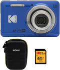 KODAK PIXPRO Friendly Zoom FZ55-BL 16MP Digital Camera with 5X Optical Zoom 28mm Wide Angle and 2.7' LCD Screen (Blue) Bundle with Protective Case, 32GB Memory Card (3 Items)