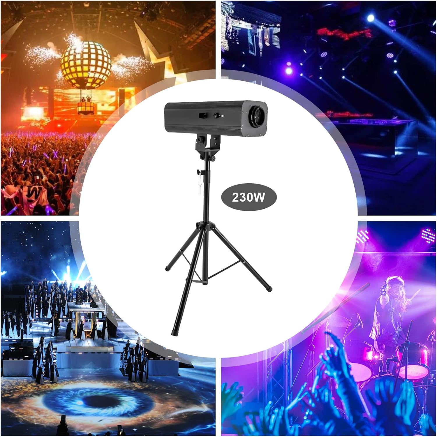 TFCFL 230W Stage Spotlight LED Follow Spotlight Manual Control Spot Light with Tripod Stand Adjustable Aperture DJ Wash Light for Disco Party Clubs Wedding Stage Effect