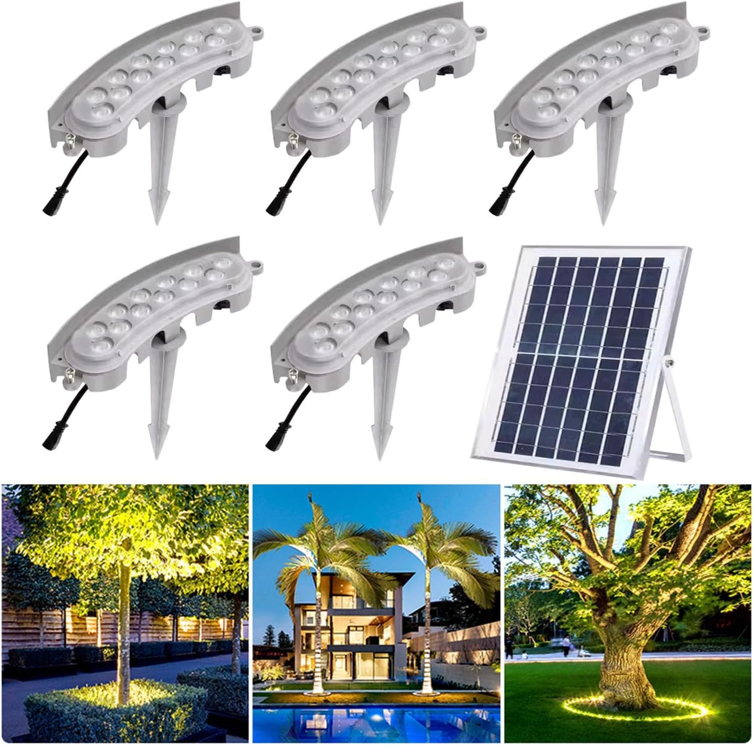 Solar Lights Outdoor,Small Landscape Spotlights, LED Low Voltage Landscape Tree Ring Lights, for Park Lawn (Gold Light Pack of 7)