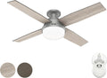 Hunter Fan 52 inch Low Profile Matte Silver Indoor Ceiling Fan with LED Light and Remote Control, Holiday Gift for Bedroom, Living Room, Dining Room, Kitchen, Office (Renewed)