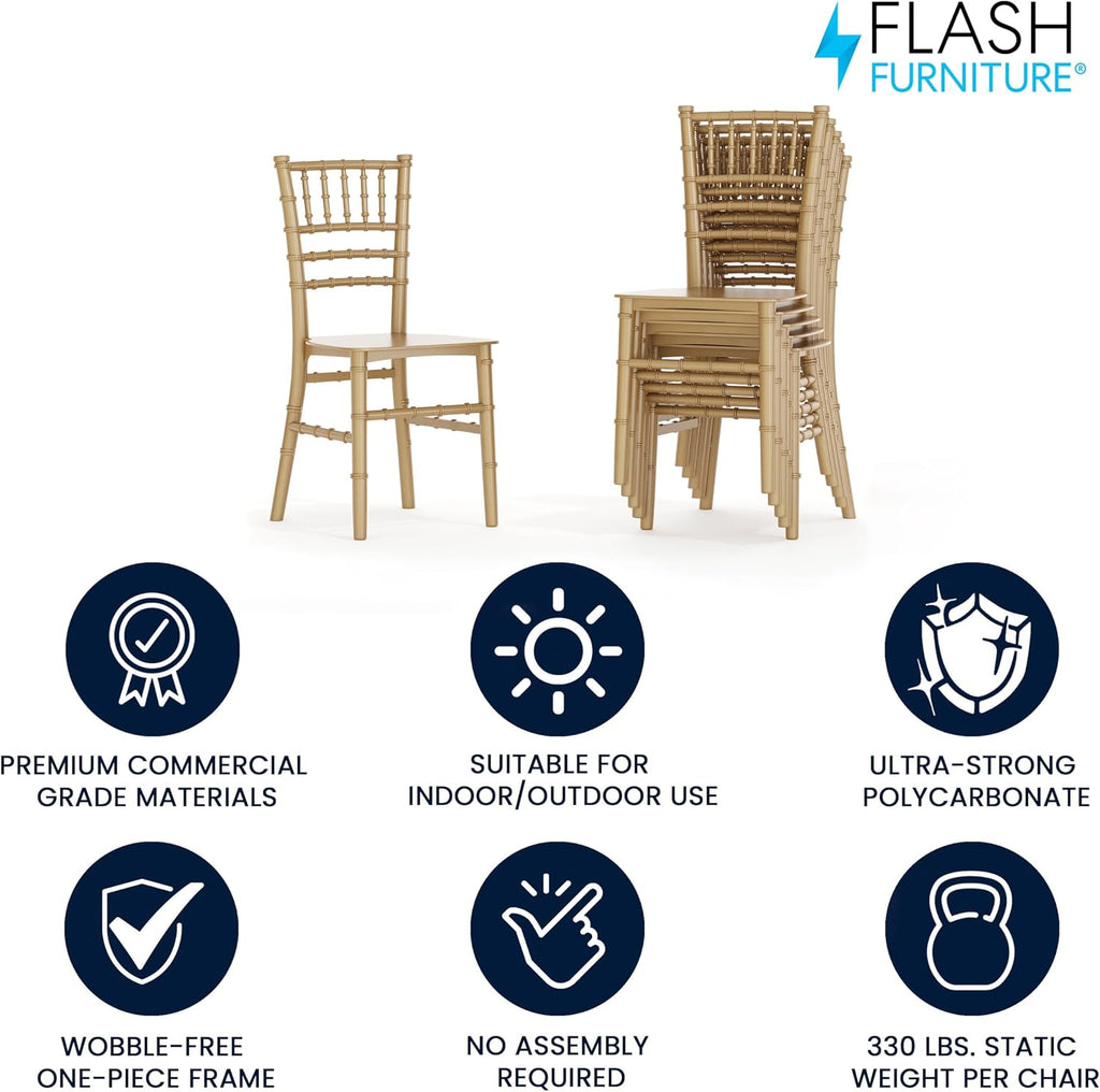 Flash Furniture Hercules 6 Pack Child's Gold Resin Party and Event Chiavari Chair for Commercial & Residential Use