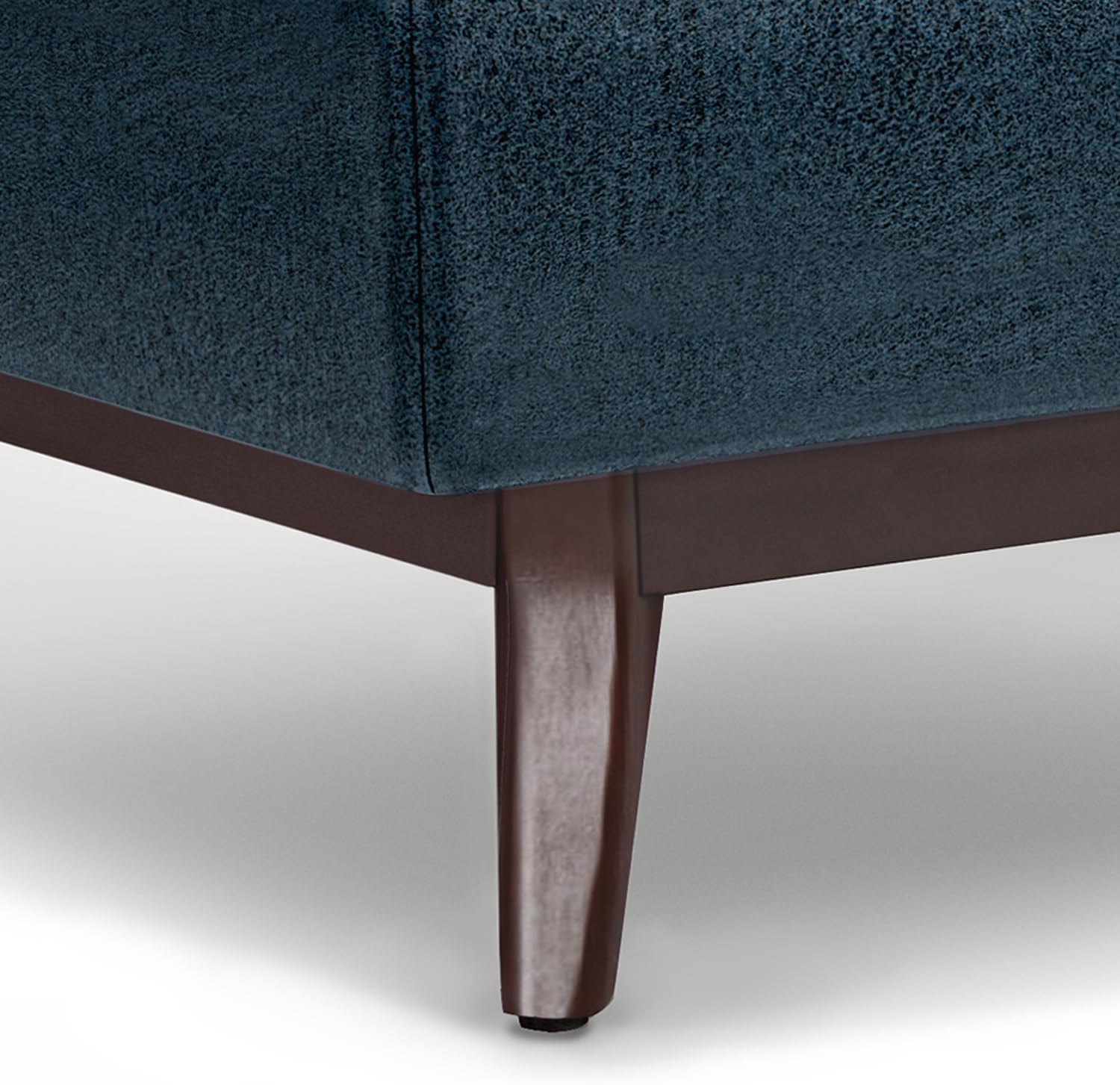 SIMPLIHOME Owen Coffee Table Storage Ottoman - 34' Wide x 19' High Upholstered Vegan Leather Rectangular Lift-Top Ottoman in Distressed Dark Blue, Mid-Century Modern Bench with Tapered Legs