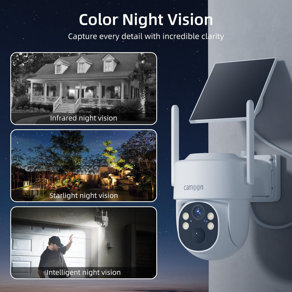 2K Solar Security Cameras Wireless Outdoor, 5/2.4Ghz WiFi Cameras for Home Security, Color Night Vision, Human Detection, Two-Way Audio, SD/Cloud Storage(4 Cameras)