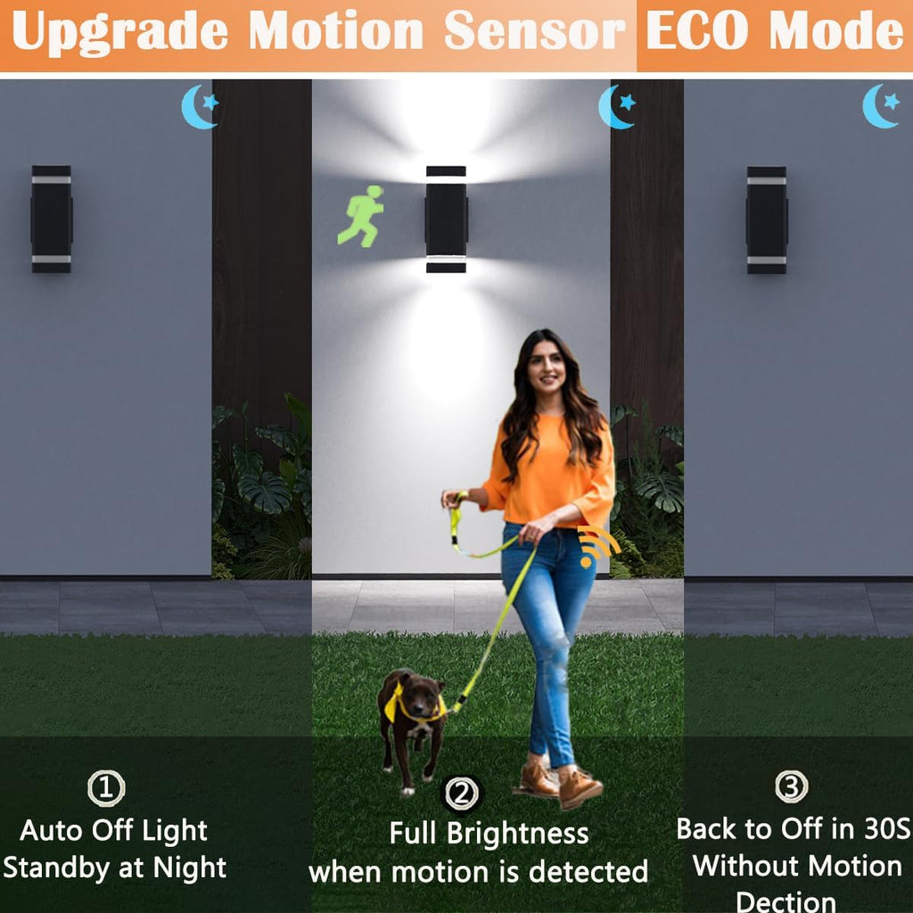 rosykite Motion Sensor Outdoor Wall Lights, Dusk to Dawn Exterior Light Fixtures with 3 Lighting Modes,Up and Down Porch Lights 5000K Daylight, Waterproof Modern Wall Sconce for House, Patio, Garage