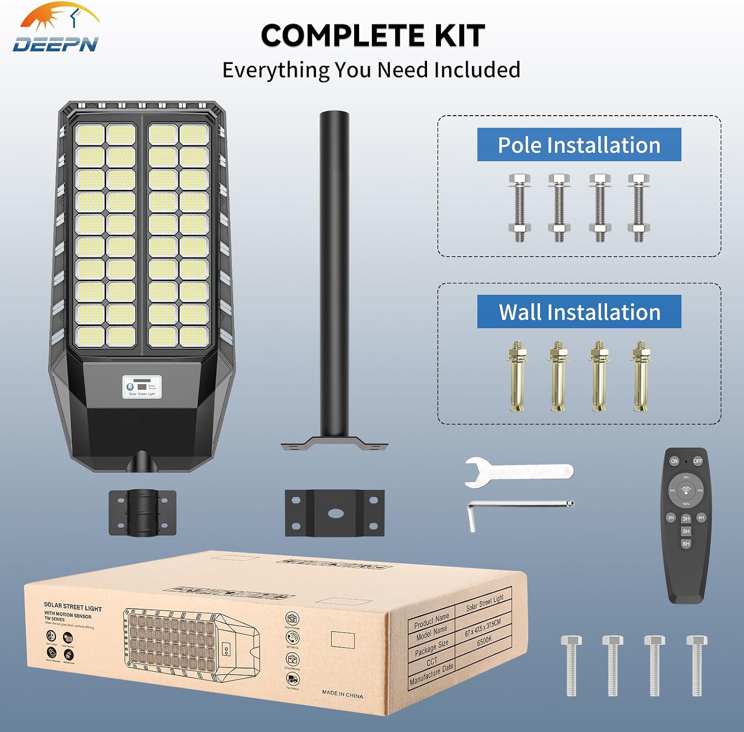 Deepn 10000W Solar Street Lights Outdoor, Commercial Solar Lights with Motion Sensor Outdoor Lighting & Dusk to Dawn Flood Light, IP67 Waterproof LED Lights for Yard, Street, Parking Lot, 2 Pack