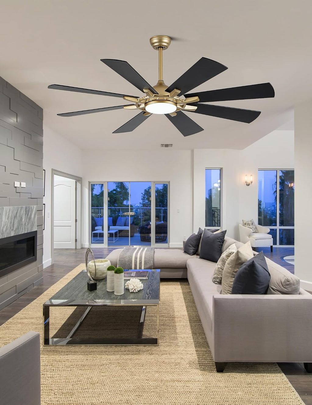 Dawn Whisper 60 Inch Black and Gold Ceiling Fans with Lights and Remote 6 Speed Reversible DC Motor Modern LED Ceiling Fans for Bedroom Living Room
