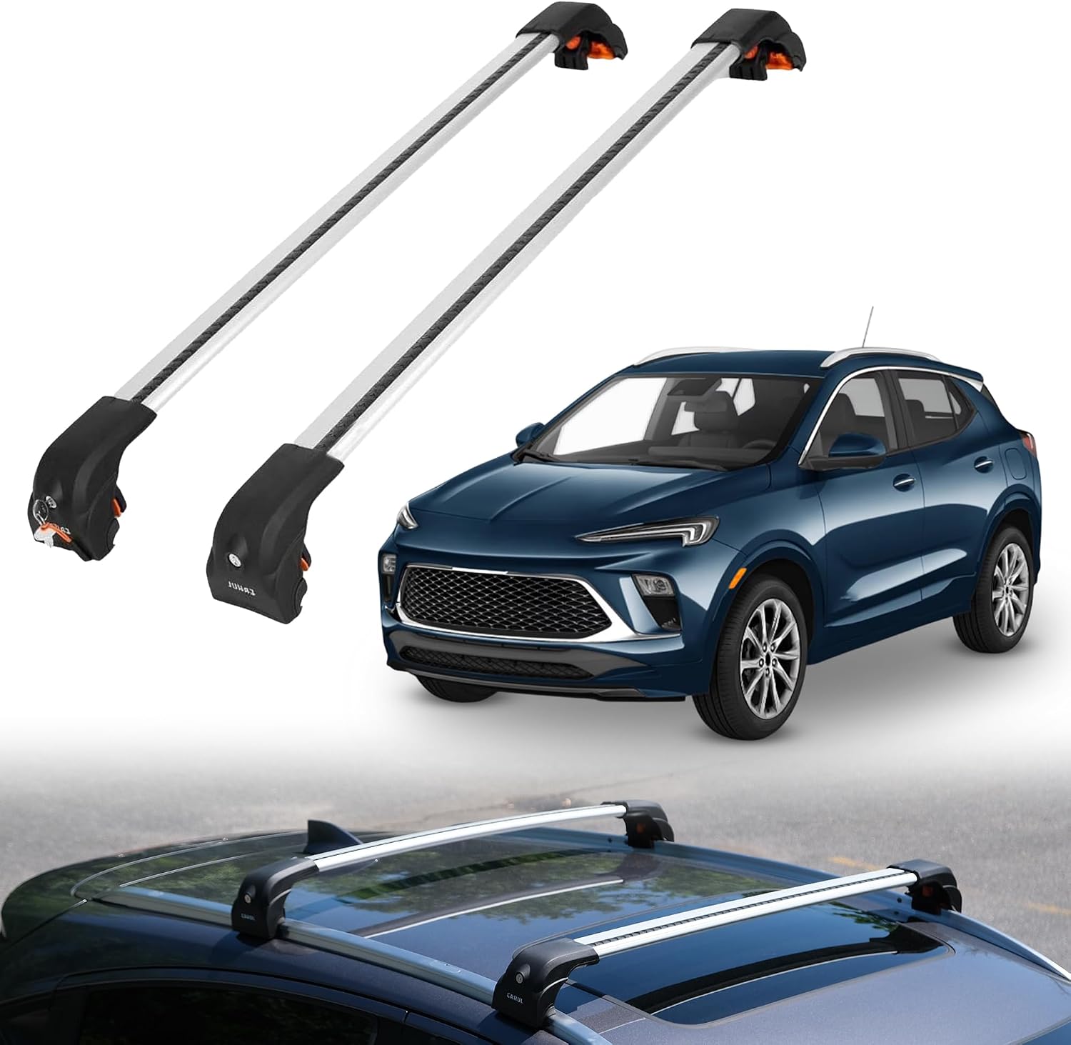 ERKUL Heavy Duty Roof Rack Cross Bars for Buick Encore GX 2020-2026 | Upgraded Aero Aluminum Crossbars with Smart Clamp System | Compatible with Flush Rails - Silver
