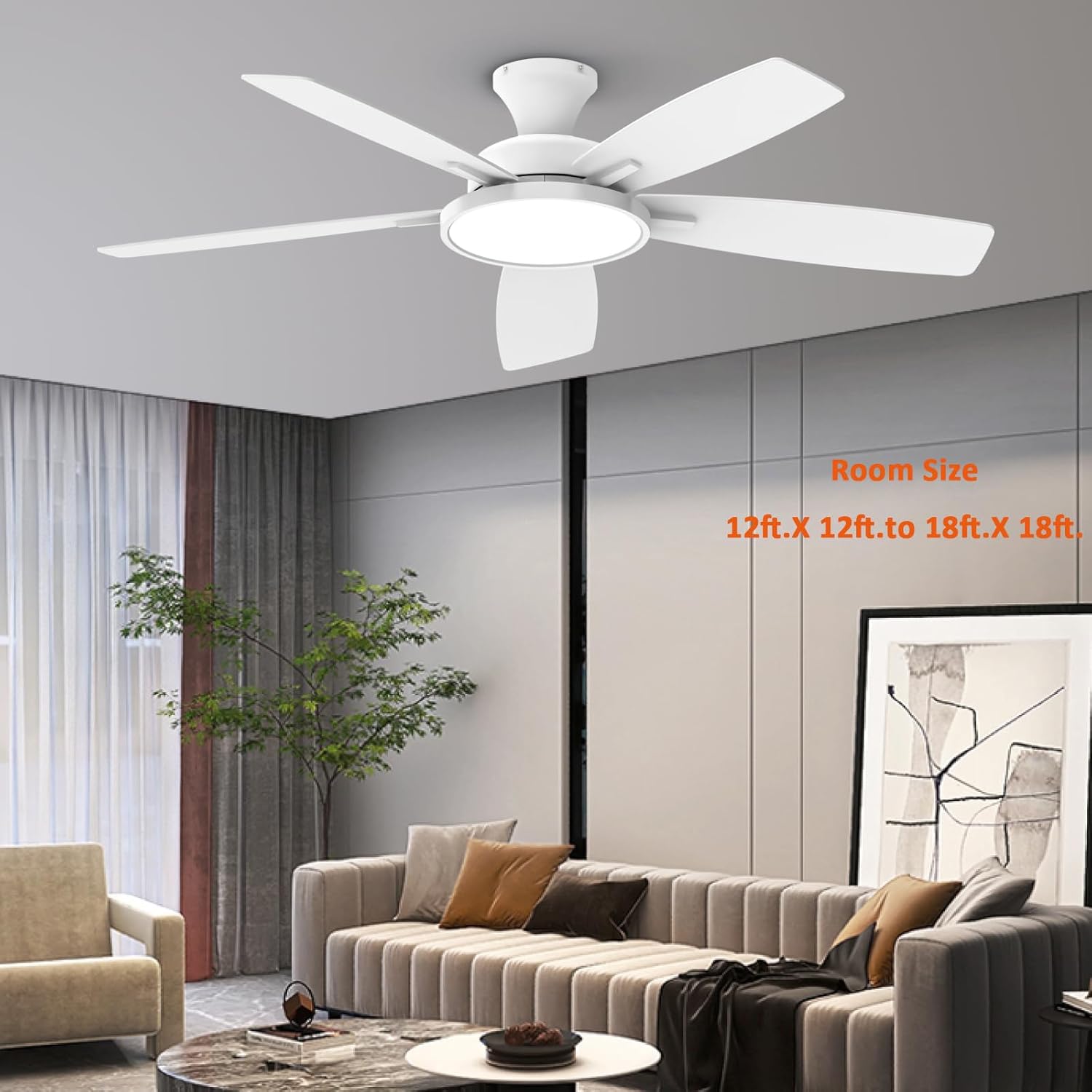 TALOYA 52 inch Ceiling Fans with Lights and Remote, Low Profile Ceiling Fan with Light, Flush Mount, Reversible, 3CCT, Dimmable, Ultra Quiet White Ceiling Fan for Bedroom Living Room Indoor Outdoor
