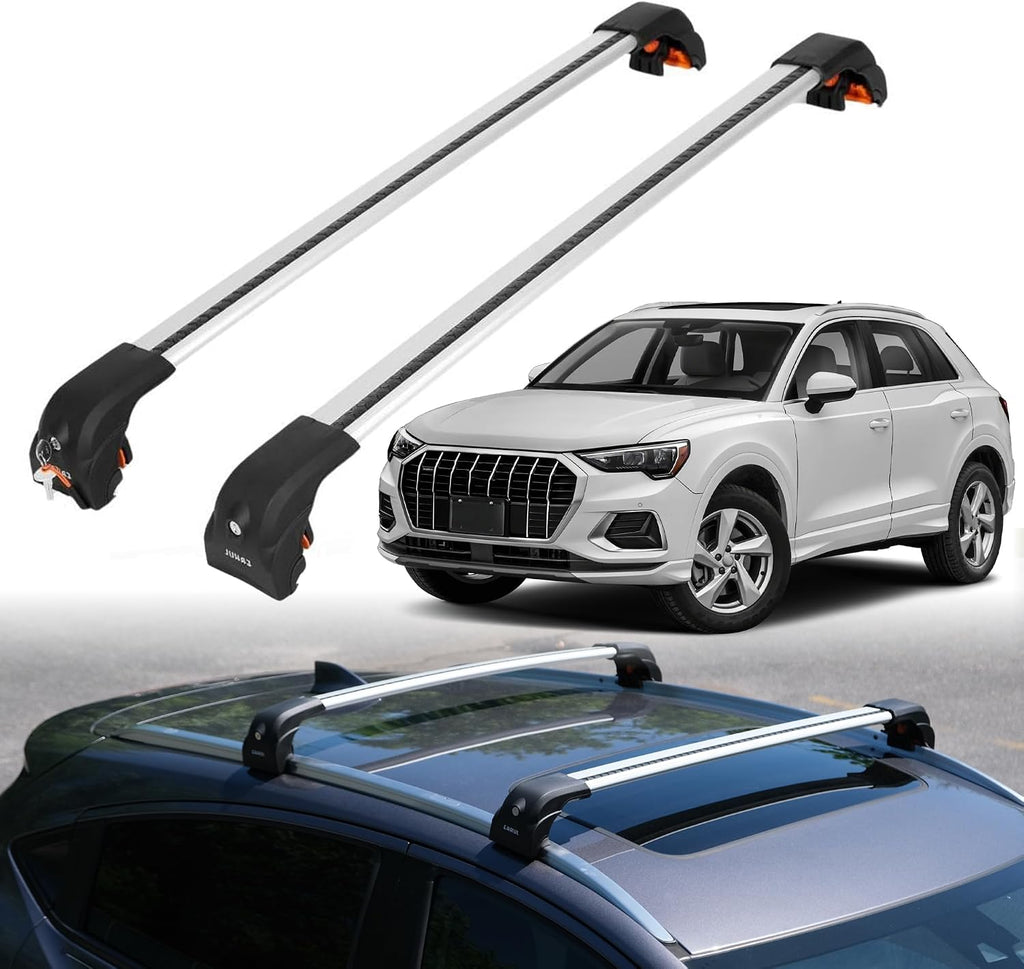 ERKUL Heavy Duty Roof Rack Cross Bars for Audi Q3 2019-2025 | Upgraded Aero Aluminum Crossbars with Smart Clamp System | Compatible with Flush Rails - Silver