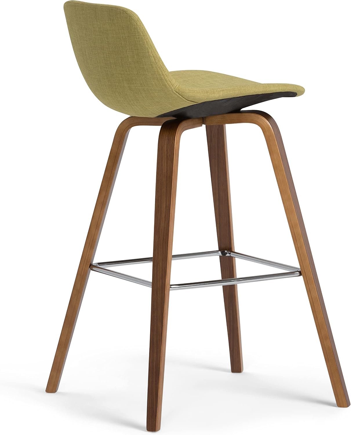 SIMPLIHOME Randolph Counter Stools (Set of 2) - 28 Inch Seat Height Upholstered Bentwood Bar Stools in Acid Green Linen Look Fabric, Mid Century Modern Seating with Curved Backrest and Footrest
