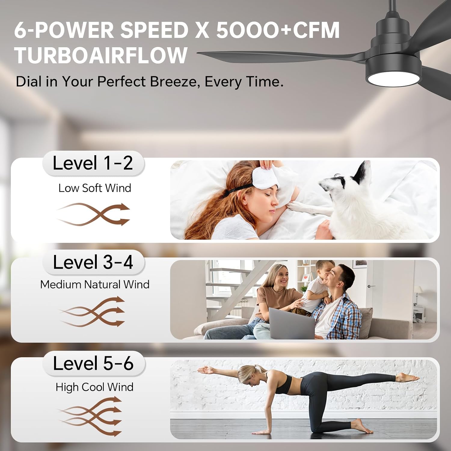 CACI Mall 48 inch Smart Ceiling Fans with Lights, Black, Low Profile, Modern, 3 Blades, Solid Wood, Remote Control, Work with Alexa/Google, Outdoor Indoor Ceiling Fans for Patio Living Room Bedroom