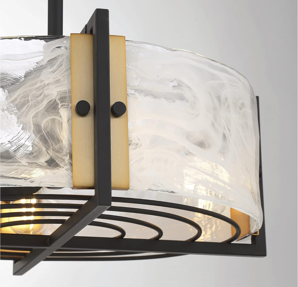 Savoy House 24-FD-1698-143 Hayward Modern Strie Piastra Glass Drum Fandelier Ceiling Fan with LED Lights, 15' H x 23' W, Matte Black & Warm Brass Accents