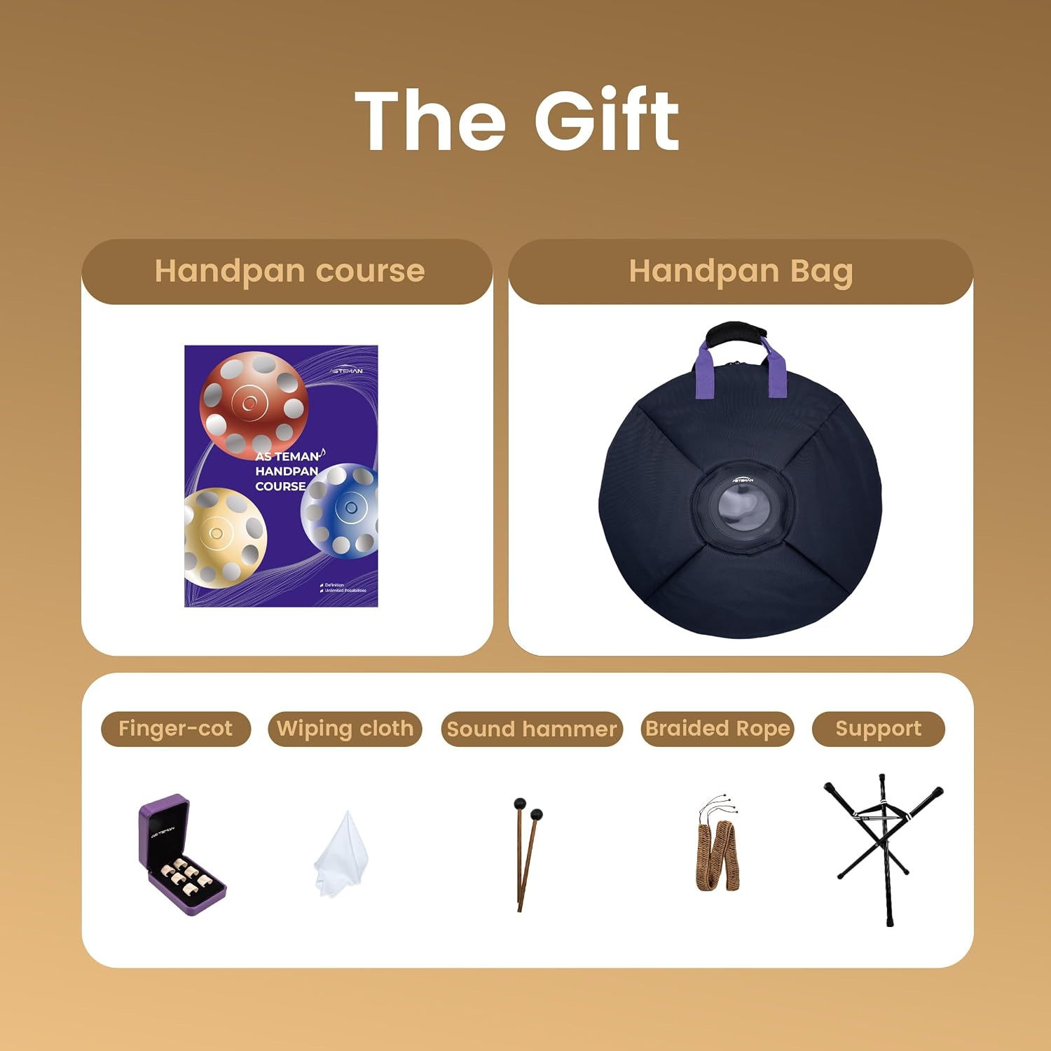 AS TEMAN HANDPAN,Handpan drum instrument in D Minor 10 Notes 440Hz 22 inches Steel Hand Drum with Soft Hand Pan Bag, 2 handpan mallet,Handpan Stand,dust-free cloth