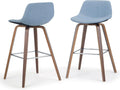 SIMPLIHOME Randolph Mid Century Modern 28 inch Bentwood Counter/ Bar Height Stool (Set of 2) in Denim Grey Linen Look Fabric for the Dining Room and Kitchen