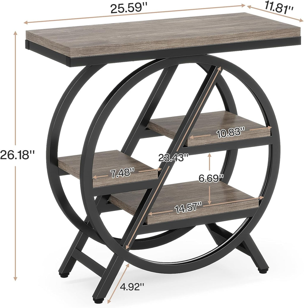 LITTLE TREE End Table, Narrow Side Table with 4-Tier Large Storage Space, Modern Bedside Table for Living Room, Home Office, Bedroom, Set of 2, Grey