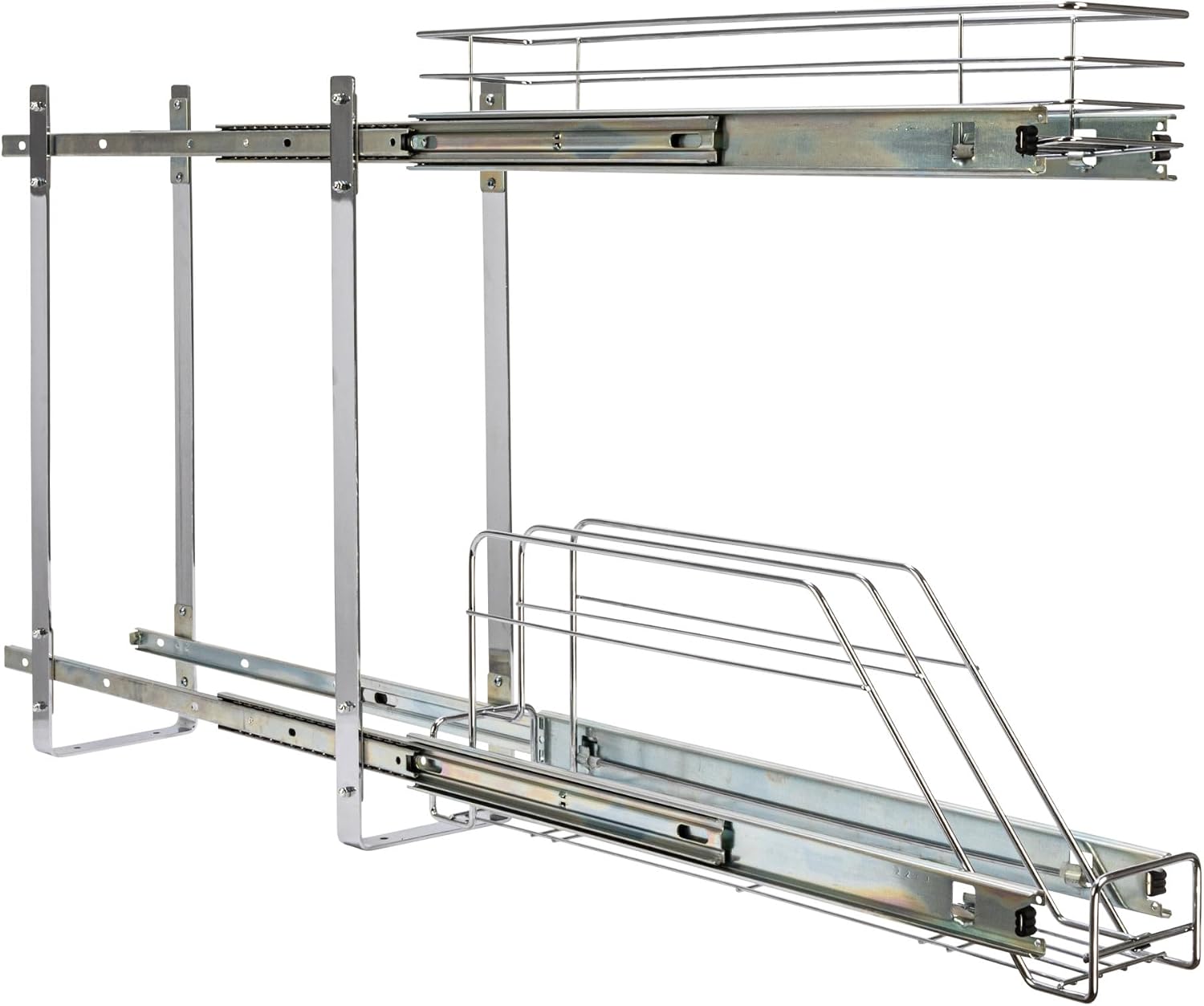 Household Essentials Glidez Multipurpose Chrome-Plated Steel Pull-Out/Slide-Out Storage Organizer for Cookware and Bakeware - 2-Tier Design - Fits Standard Size Cabinet or Shelf, Chrome