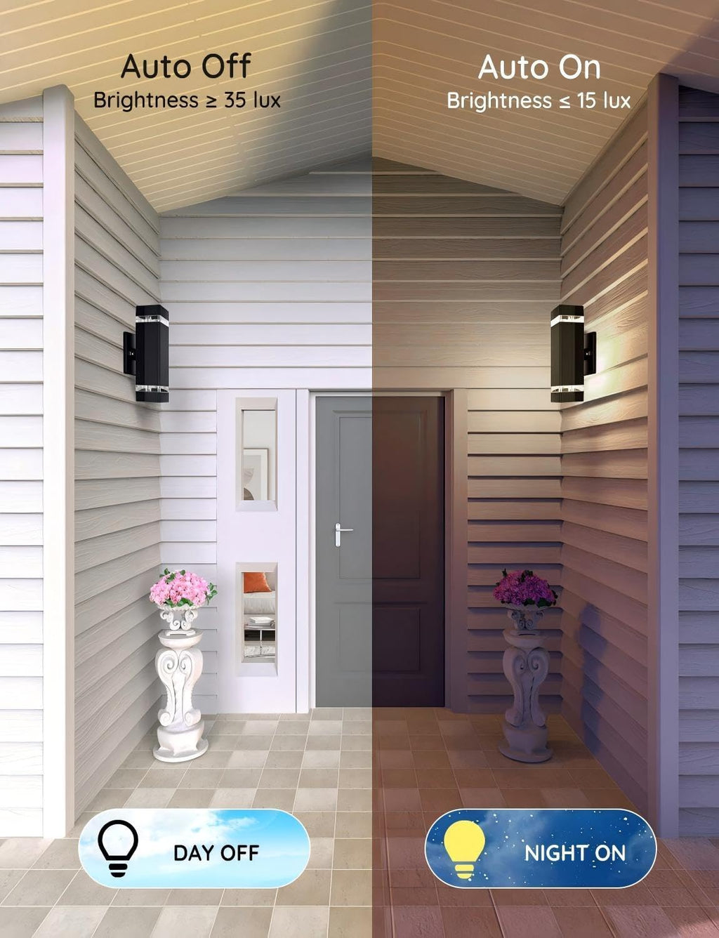 rosykite Motion Sensor Outdoor Wall Lights, Dusk to Dawn Exterior Light Fixtures with 3 Lighting Modes,Up and Down Porch Lights 5000K Daylight, Waterproof Modern Wall Sconce for House, Patio, Garage