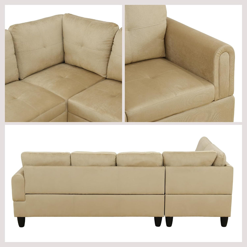 97' L Shaped Couch Sectional Couches with Chaise and Storage Ottoman, 3 Pieces Modular Convertible Sofa for Living Room Furniture Sets and Small Apartment, Beige
