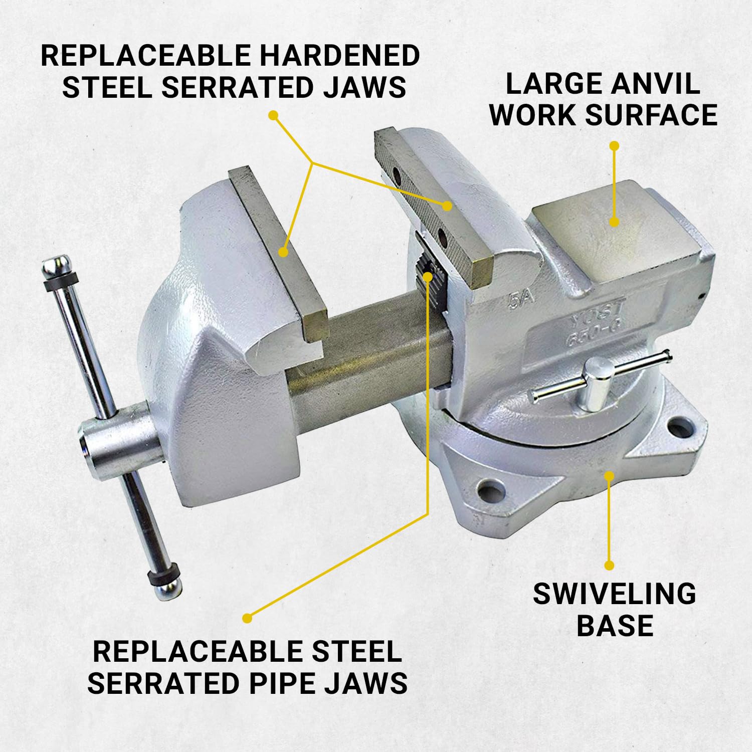Yost Vises 650-C Mechanics Vise | 5 Inch Jaw Width Heavy-Duty Vise