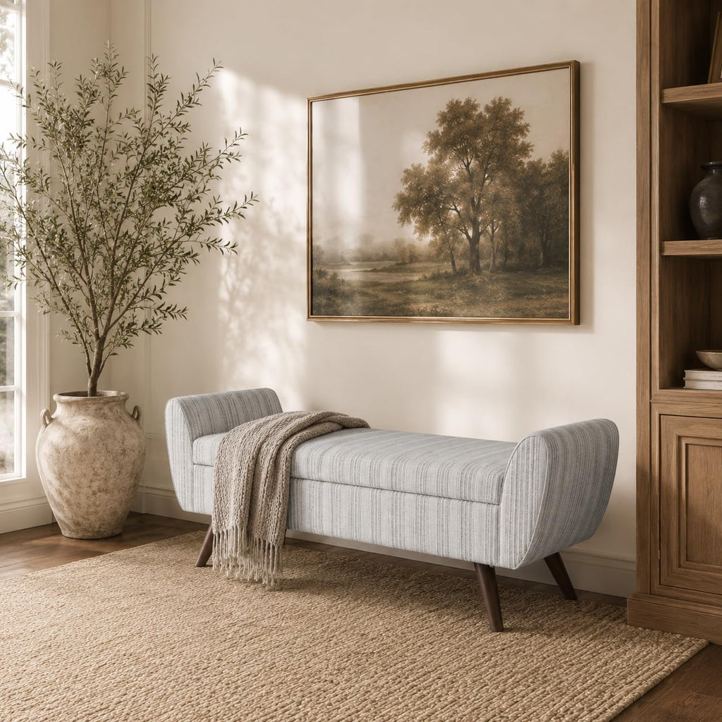 HomePop 60' Modern Storage Bench - Gray Striped Pattern