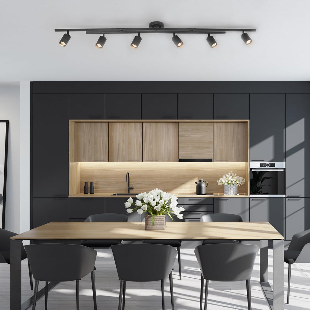 Globe Electric 59463 6-Light Track Lighting, Matte Black Finish, Center Swivel Bars, Adjustable Heads, Dimmable, GU10 Base, Modern Industrial Design