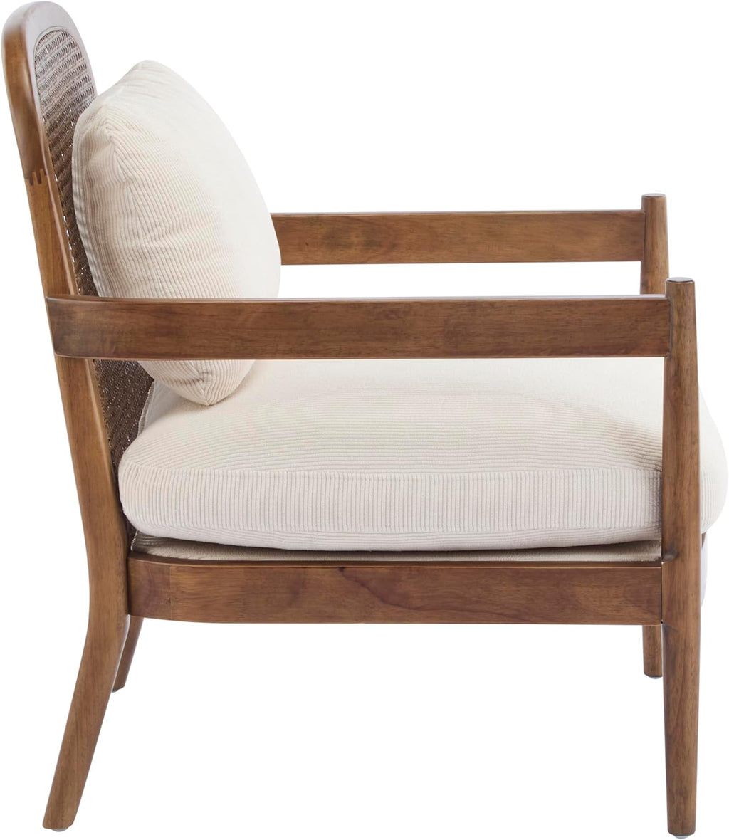 Christopher Knight Home Nadine Wooden Club Chairs Set of 2, Club Chair, Rattan Open Back Armchair, Accent Reading Sofa Chair with Cushions, Accent Chairs Set for Living Room Bedroom, Beige Stripe