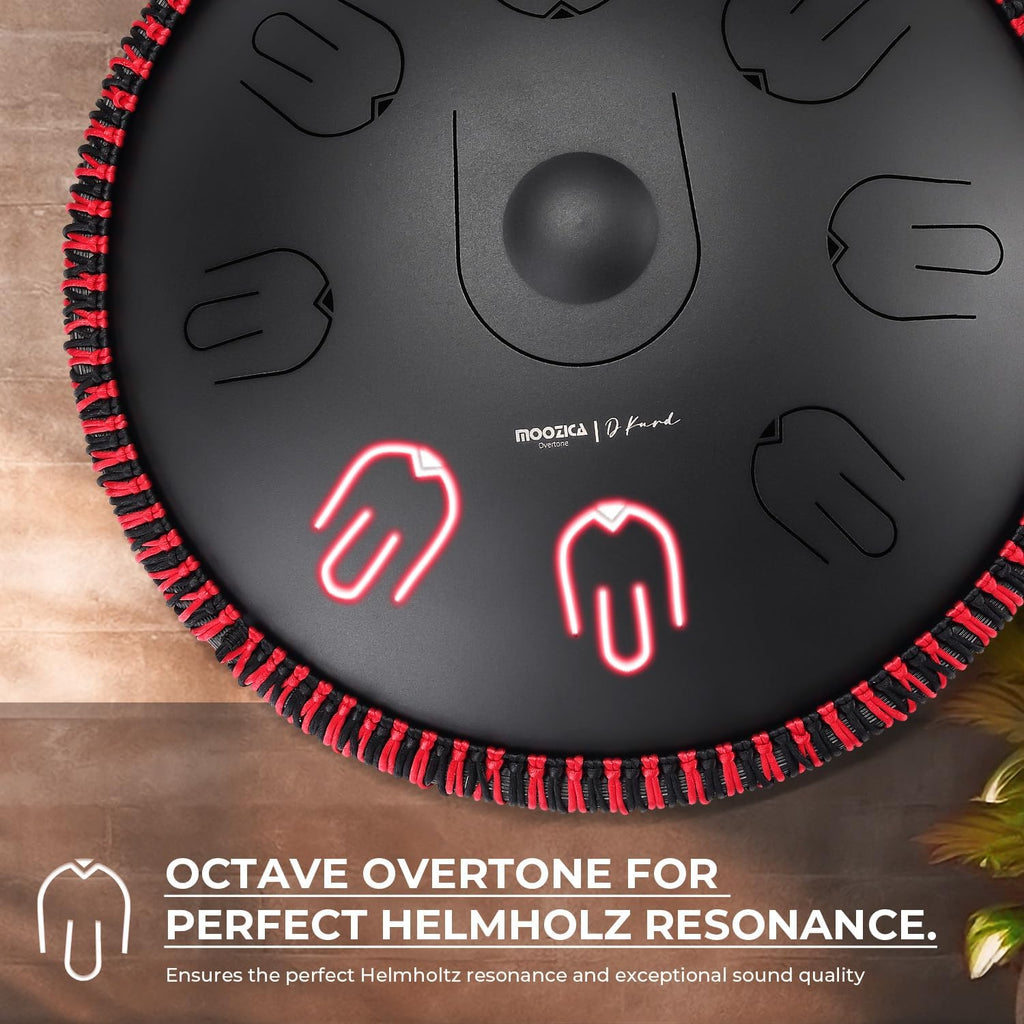 Moozica Steel Handpan Tongue Drum, 14 Inches 17 Notes in D Minor with Octave Overtone Design, Handpan Drum Percussion Instrument With Carry Bag (D-Kurd, Black)