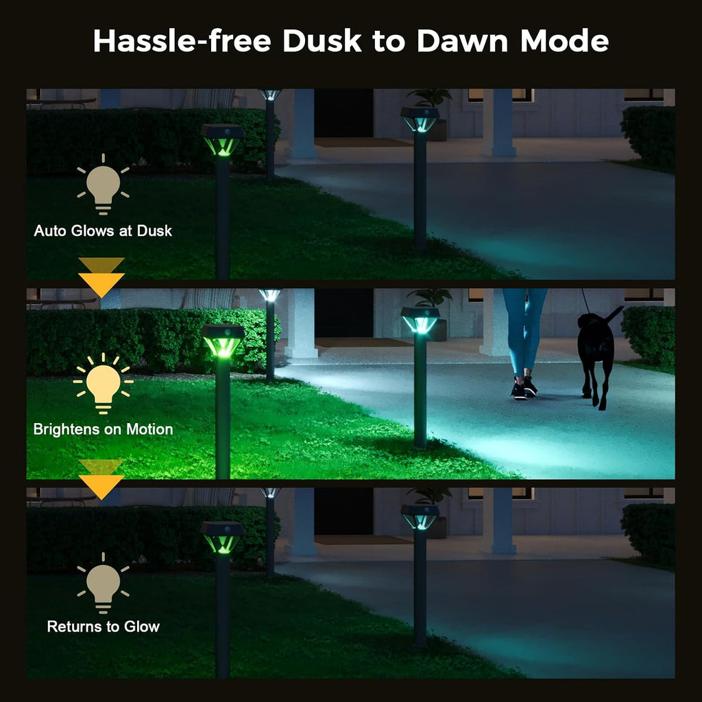 XMCOSY+ Smart Solar Pathway Lights, 150LM Motion Sensor Outdoor Lights, APP Control RGBCW Color Changing, IP65 Waterproof, Works with Alexa, Dusk to Dawn Solar Landscape Lights for Yard Garden, 6 Pack